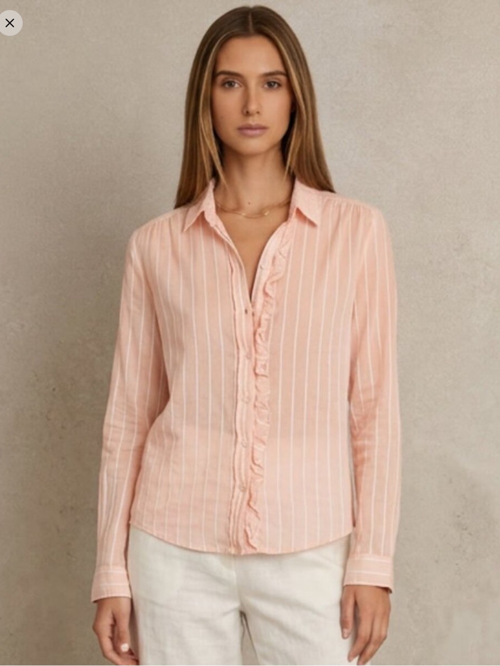 Pale pink Ikks Women's Ruffle Front Button Down Blouse Size M